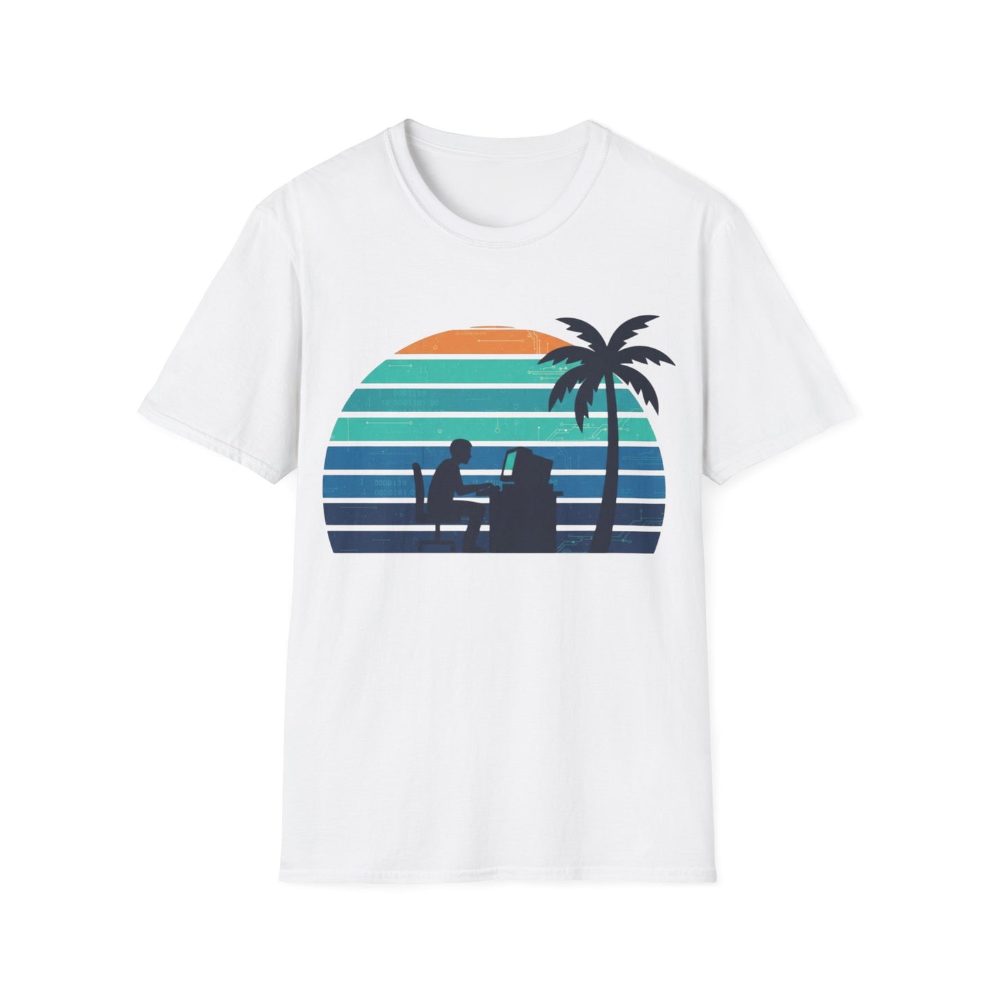 Code & Chill Sunset T-Shirt – Retro Programmer Beach Vibes Tee
