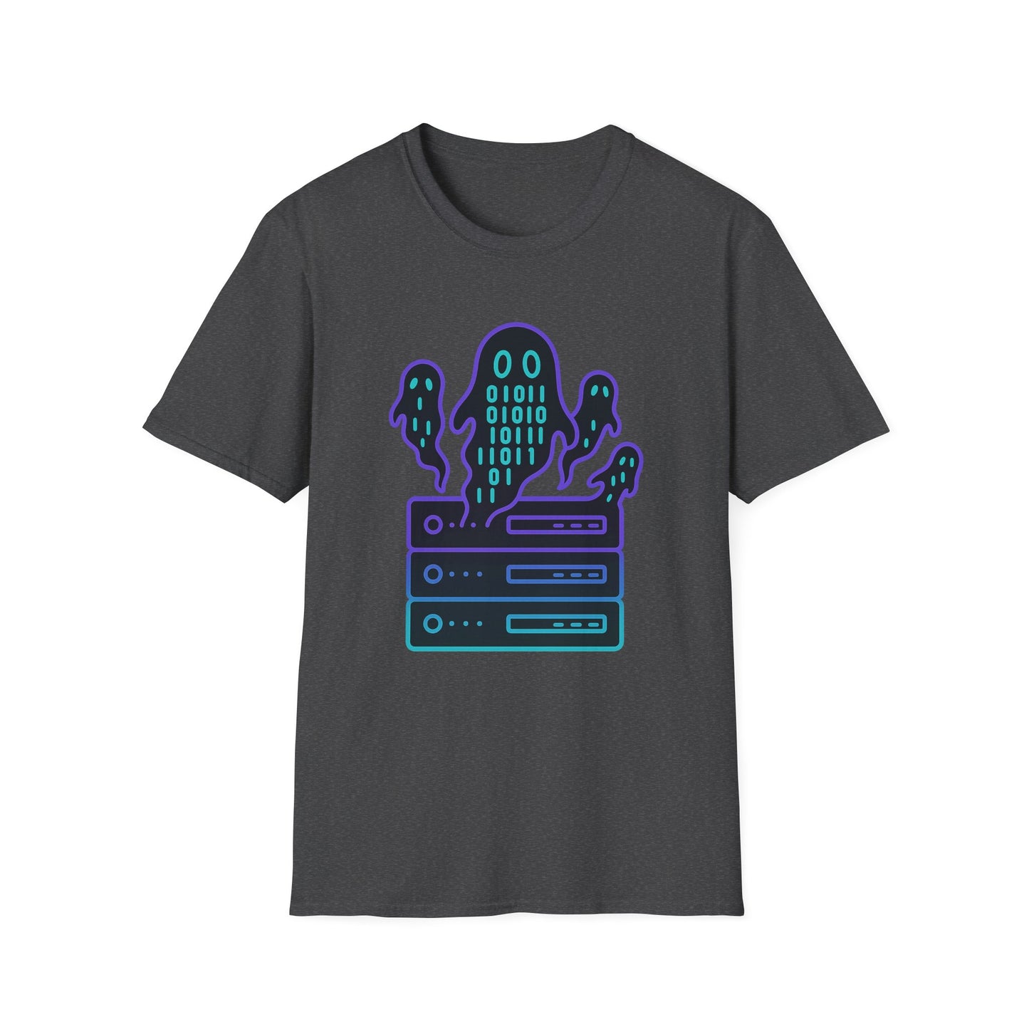 Ghost in the machine design on dark gray t-shirt | hacker gift, halloween shirt