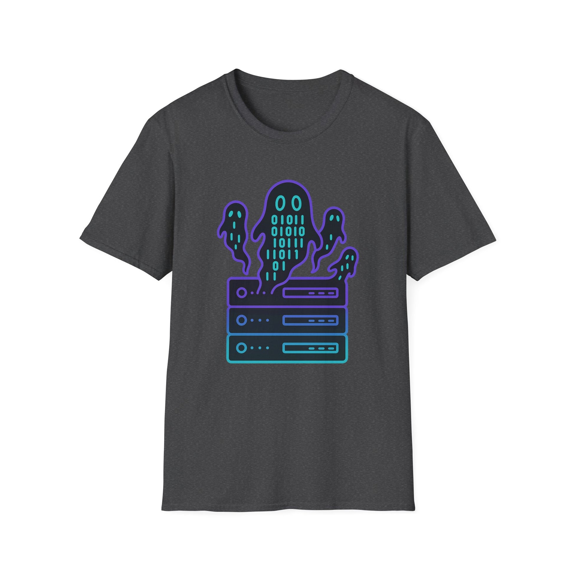 Ghost in the machine design on dark gray t-shirt | hacker gift, halloween shirt