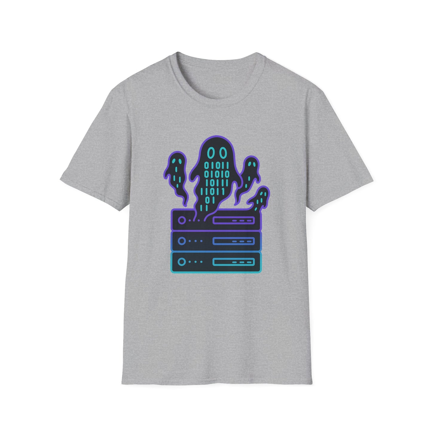 Ghost in the machine design on light gray t-shirt | hacker gift, halloween shirt