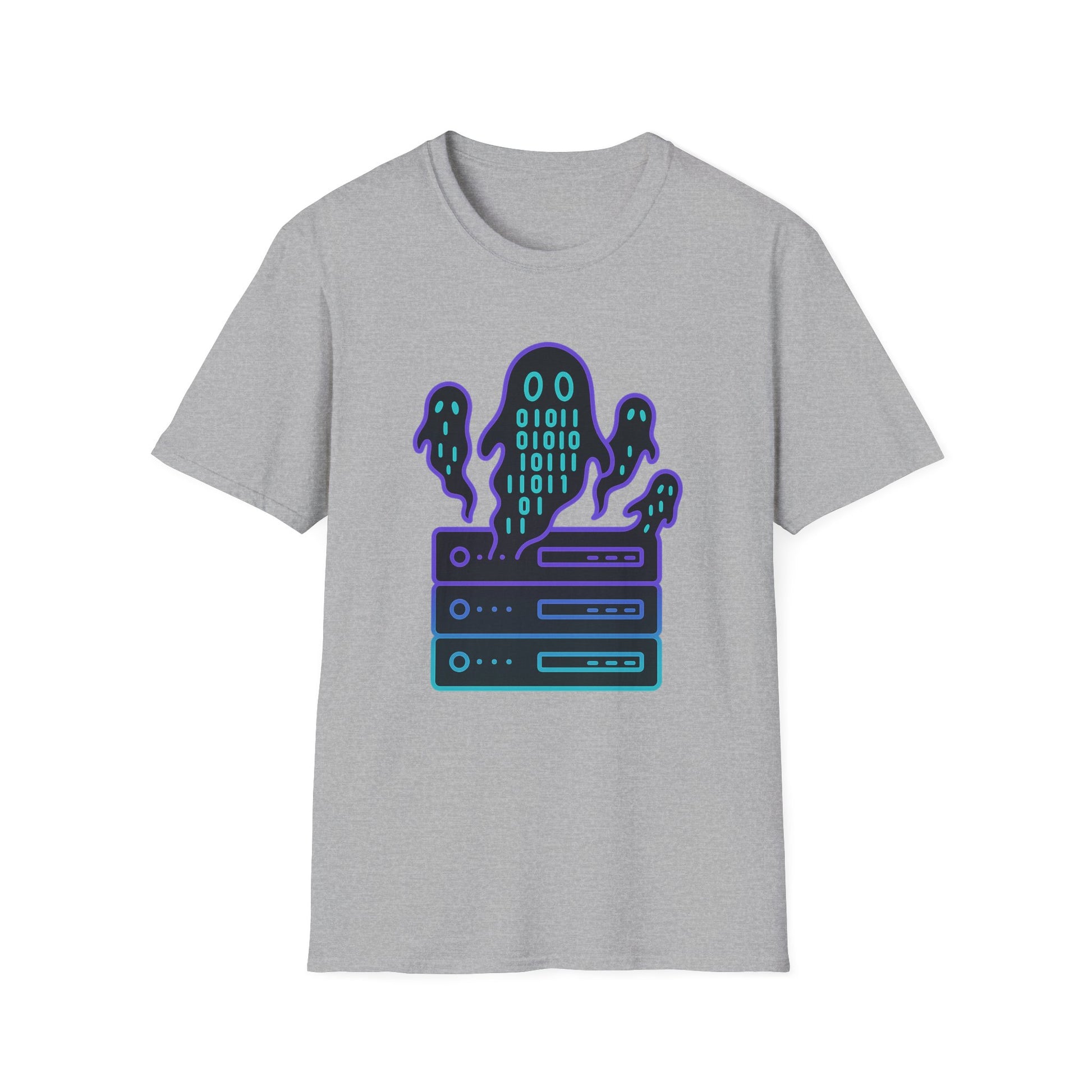 Ghost in the machine design on light gray t-shirt | hacker gift, halloween shirt
