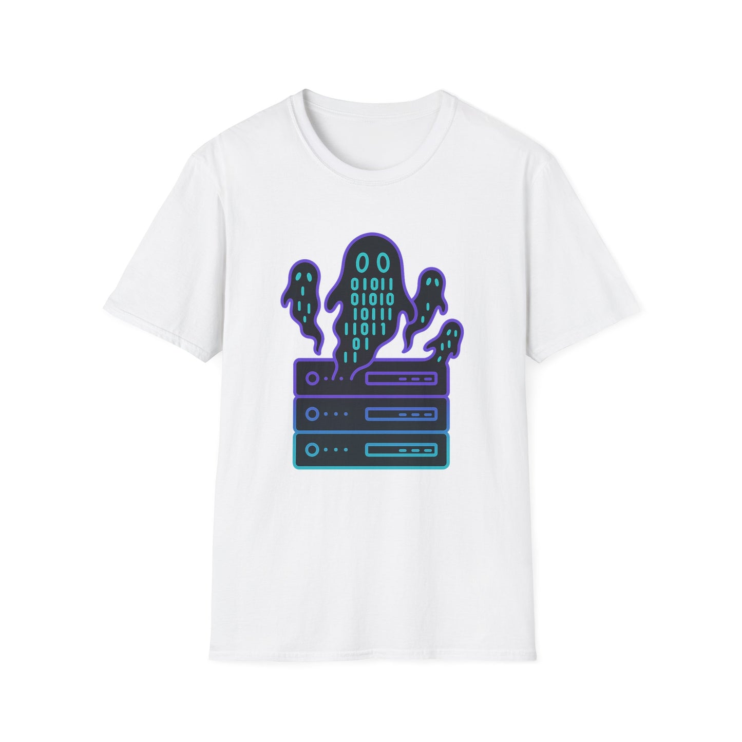 Ghost in the machine design on white t-shirt | hacker gift, halloween shirt