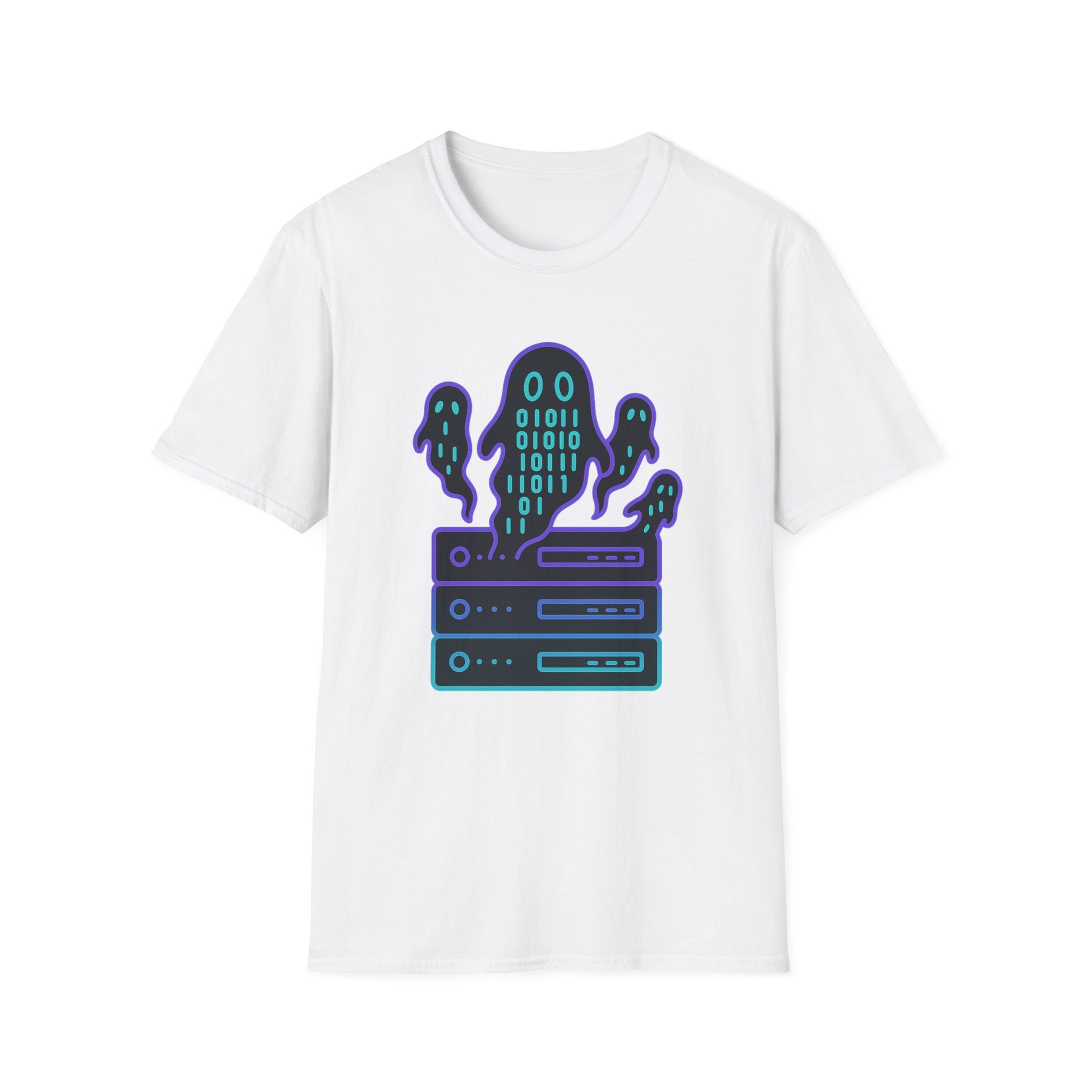 Ghost in the machine design on white t-shirt | hacker gift, halloween shirt