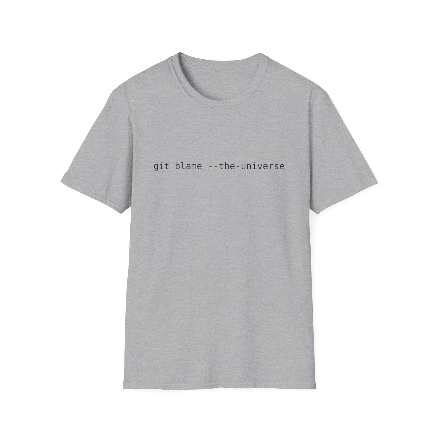 Monospaced text “git blame --the-universe” centered on a transparent background