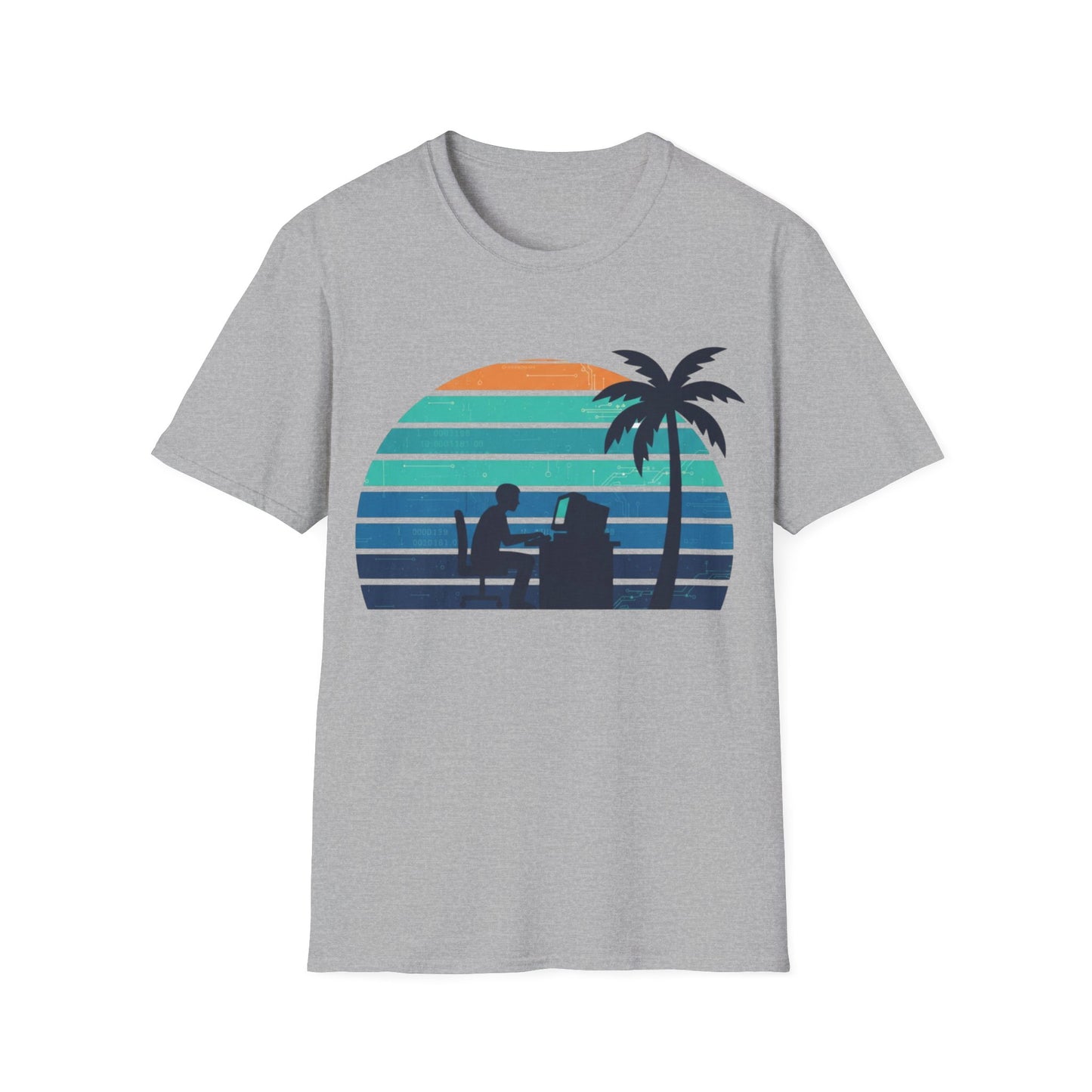 Code & Chill Sunset T-Shirt – Retro Programmer Beach Vibes Tee