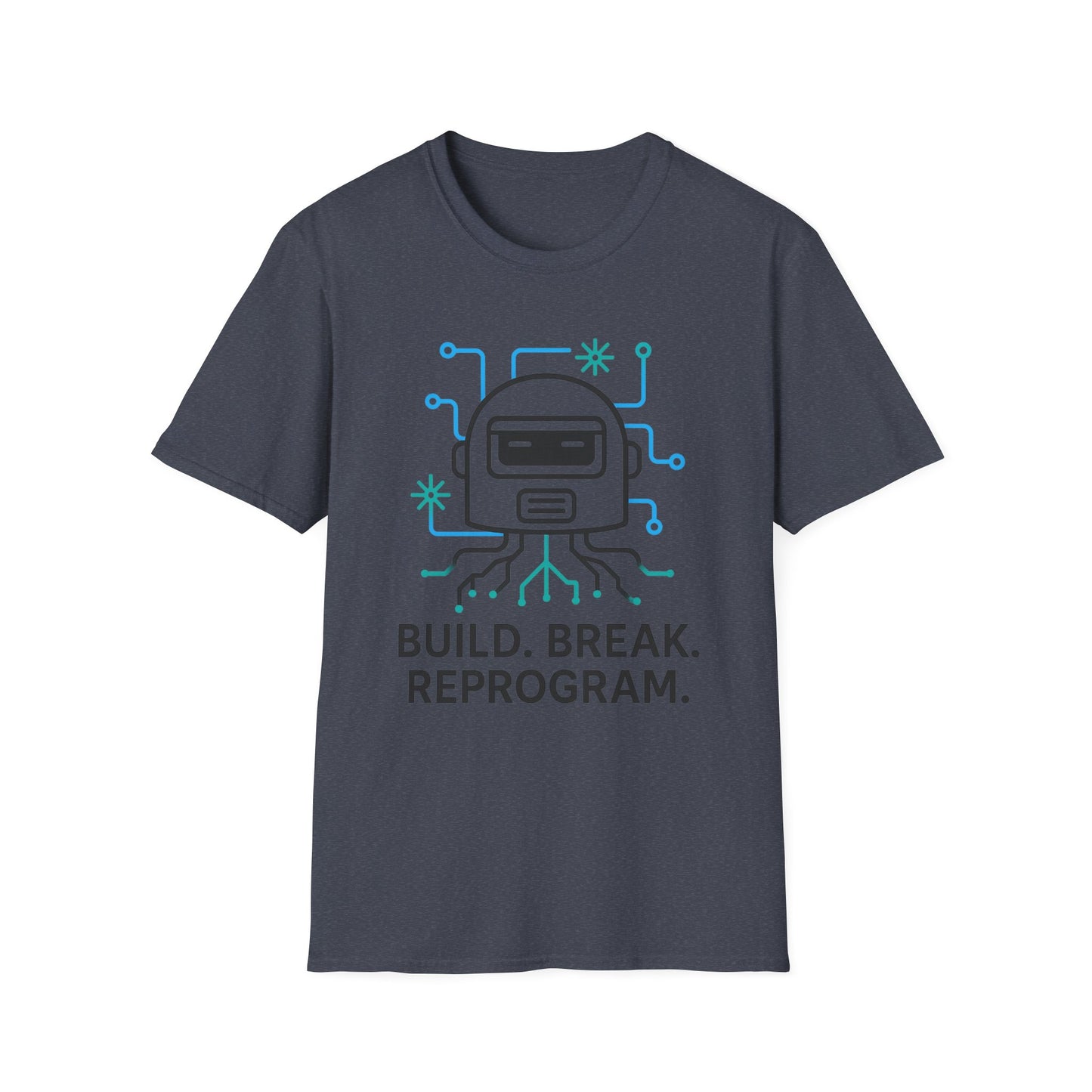 Build. Break. Reprogram design on a navy t-shirt | hacker gift, hobby shirt