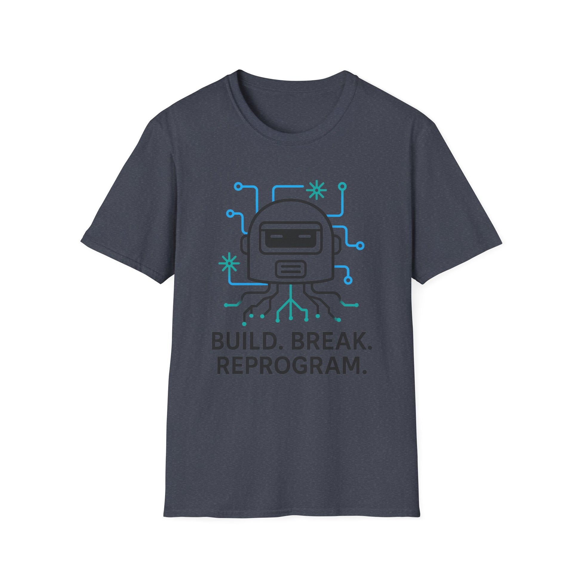 Build. Break. Reprogram design on a navy t-shirt | hacker gift, hobby shirt