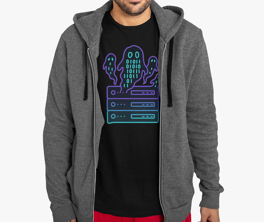 Ghost in the machine design on black t-shirt | hacker gift, halloween shirt
