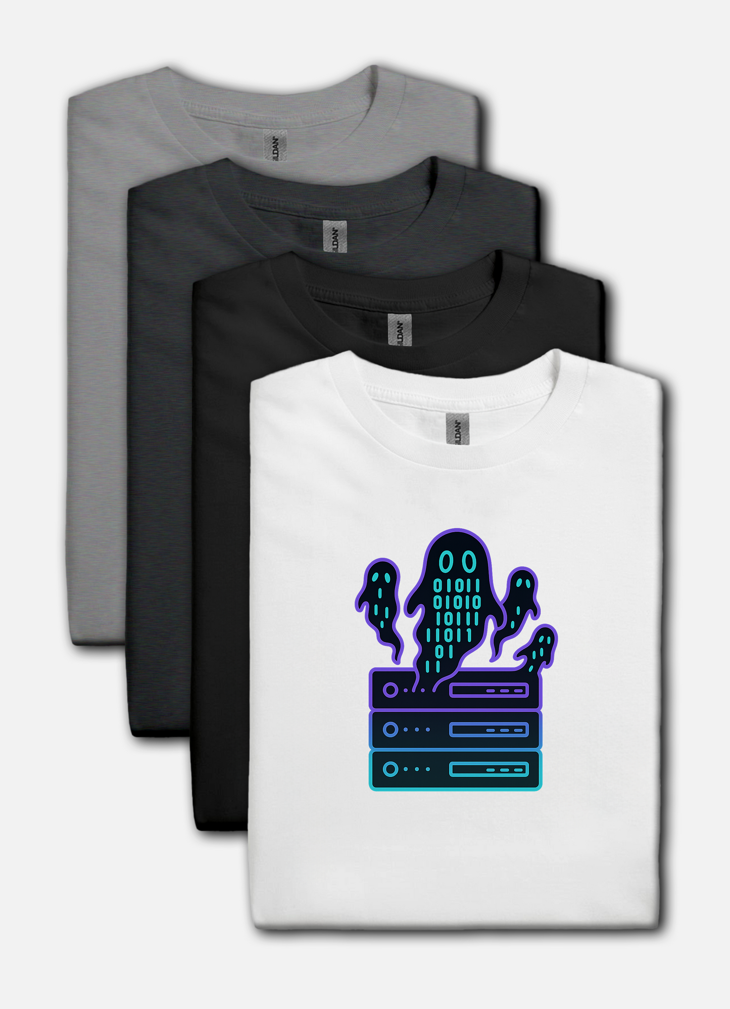 Ghost in the machine design on white t-shirt | hacker gift, halloween shirt