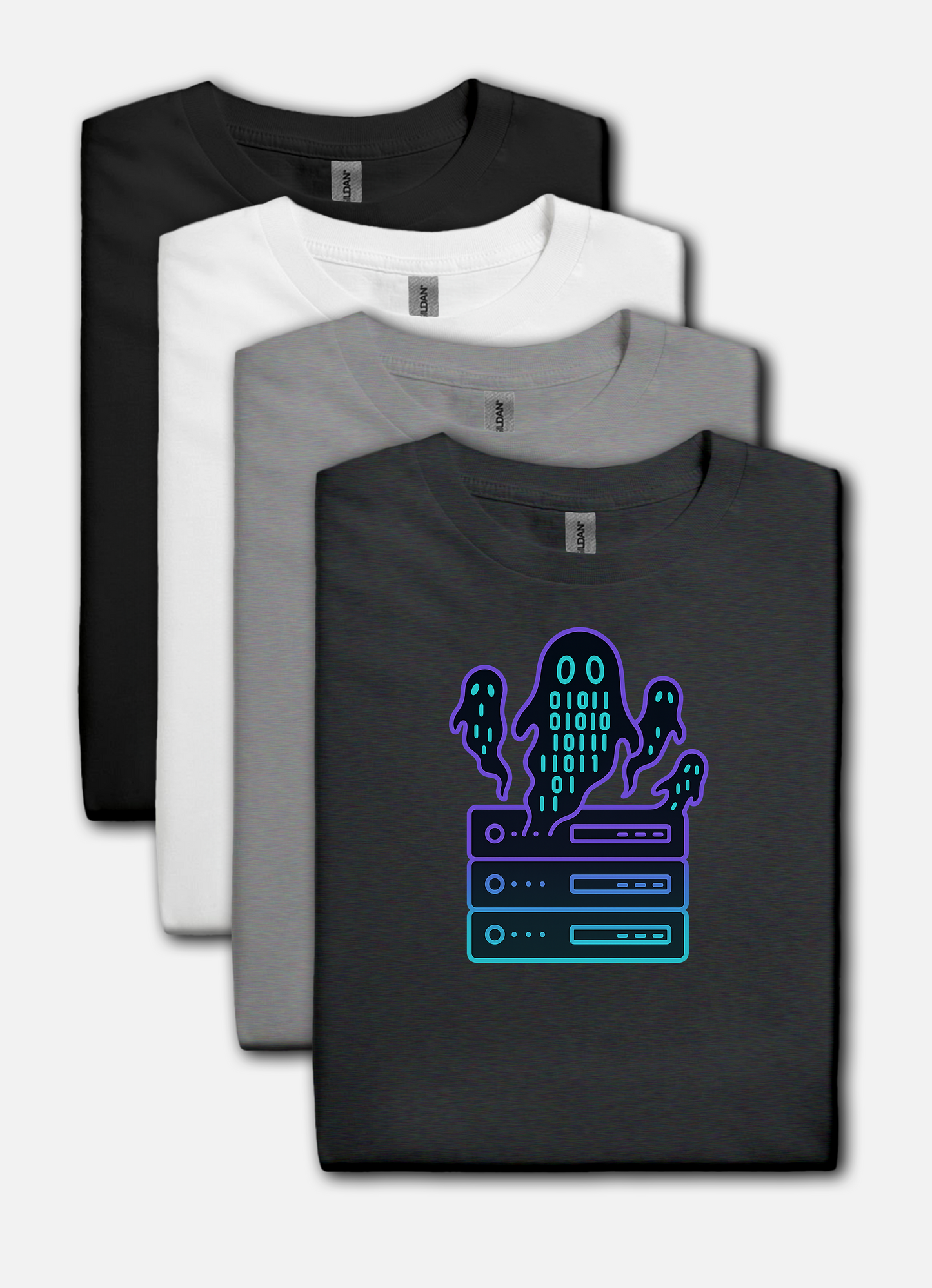 Ghost in the machine design on dark gray t-shirt | hacker gift, halloween shirt