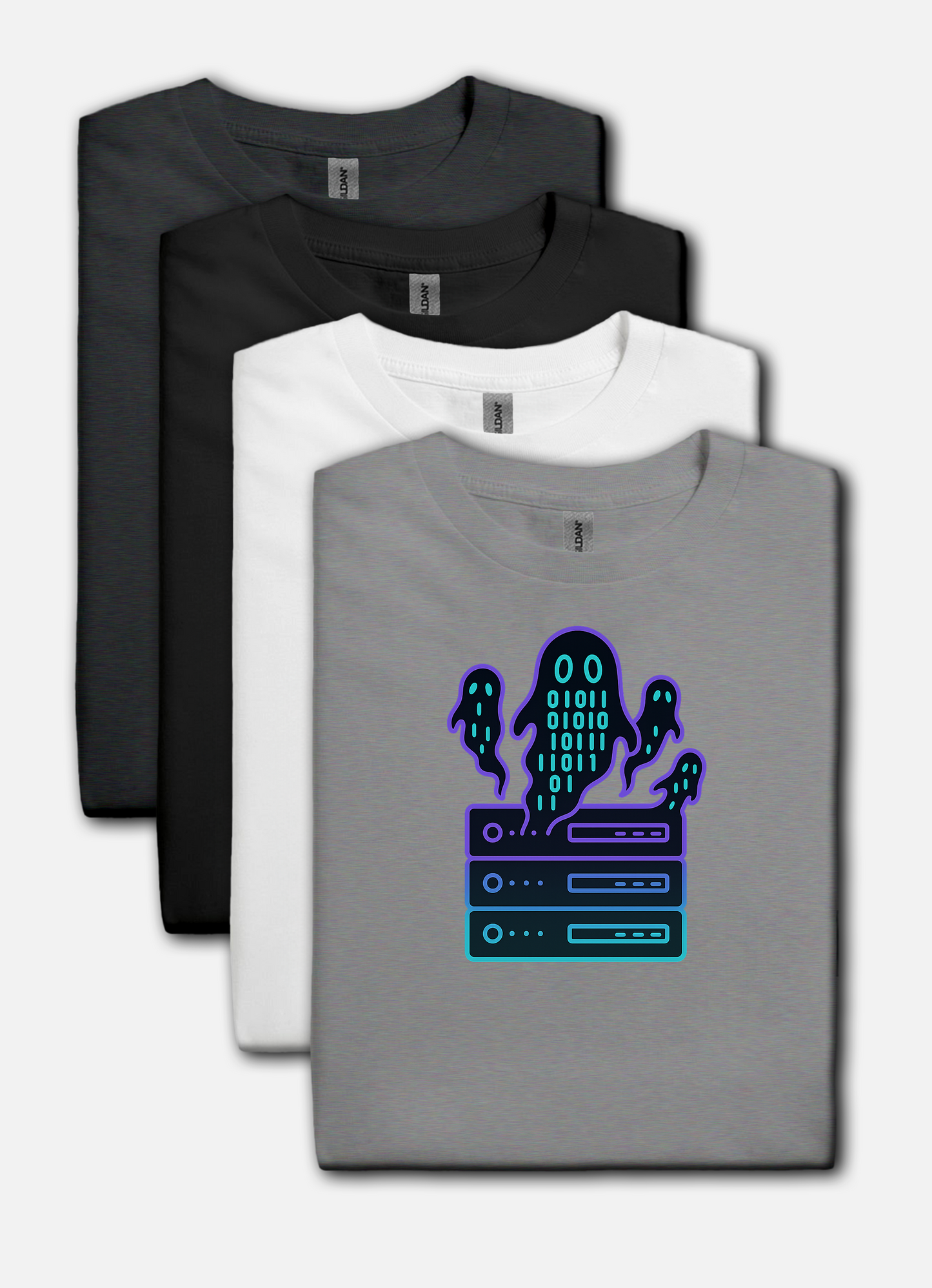 Ghost in the machine design on light gray t-shirt | hacker gift, halloween shirt