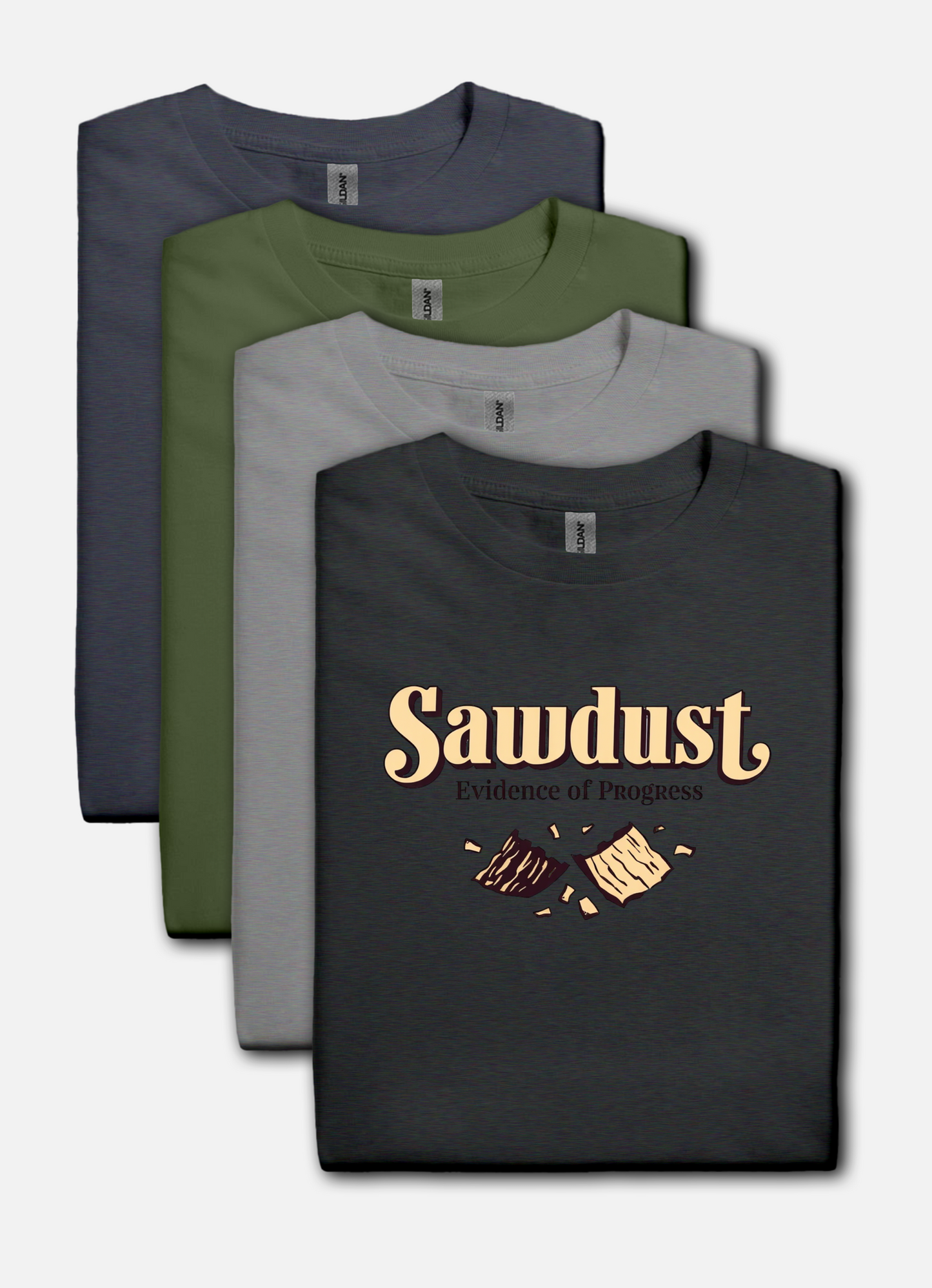Sawdust, evidence of progress design on dark gray t-shirt | dad gift, woodworker shirt