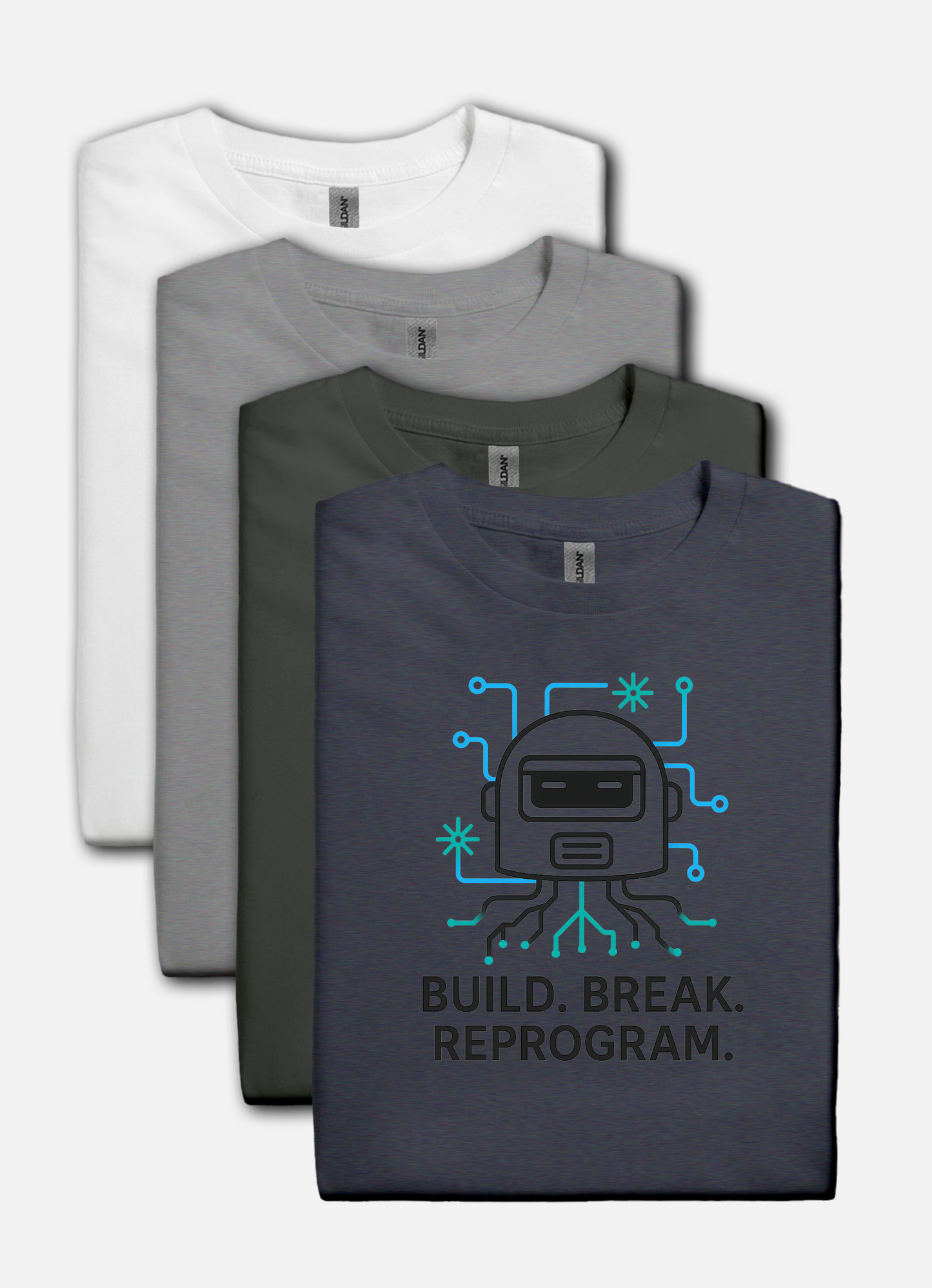 Build. Break. Reprogram design on navy t-shirt | hacker gift, hobby shirt