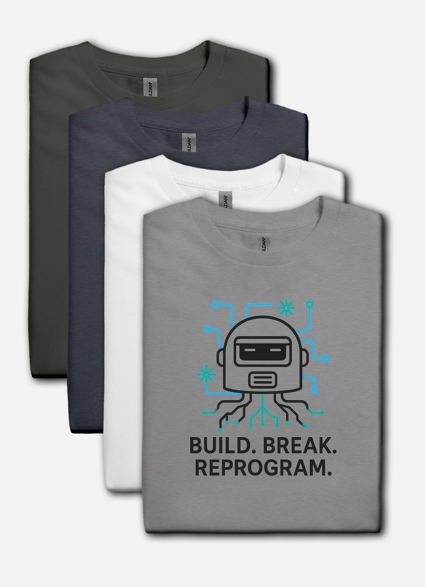 Build. Break. Reprogram design on light gray t-shirt | hacker gift, hobby shirt