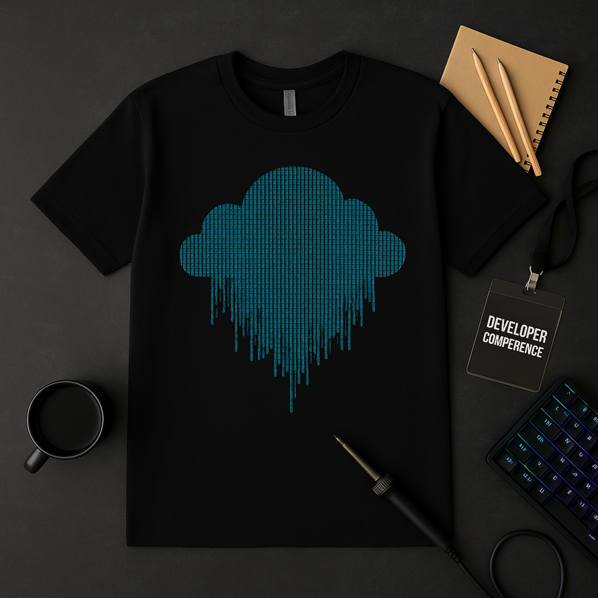 Retro hacker cloud design on a black t-shirt | hacker gift, vintage retro shirt, coding tee