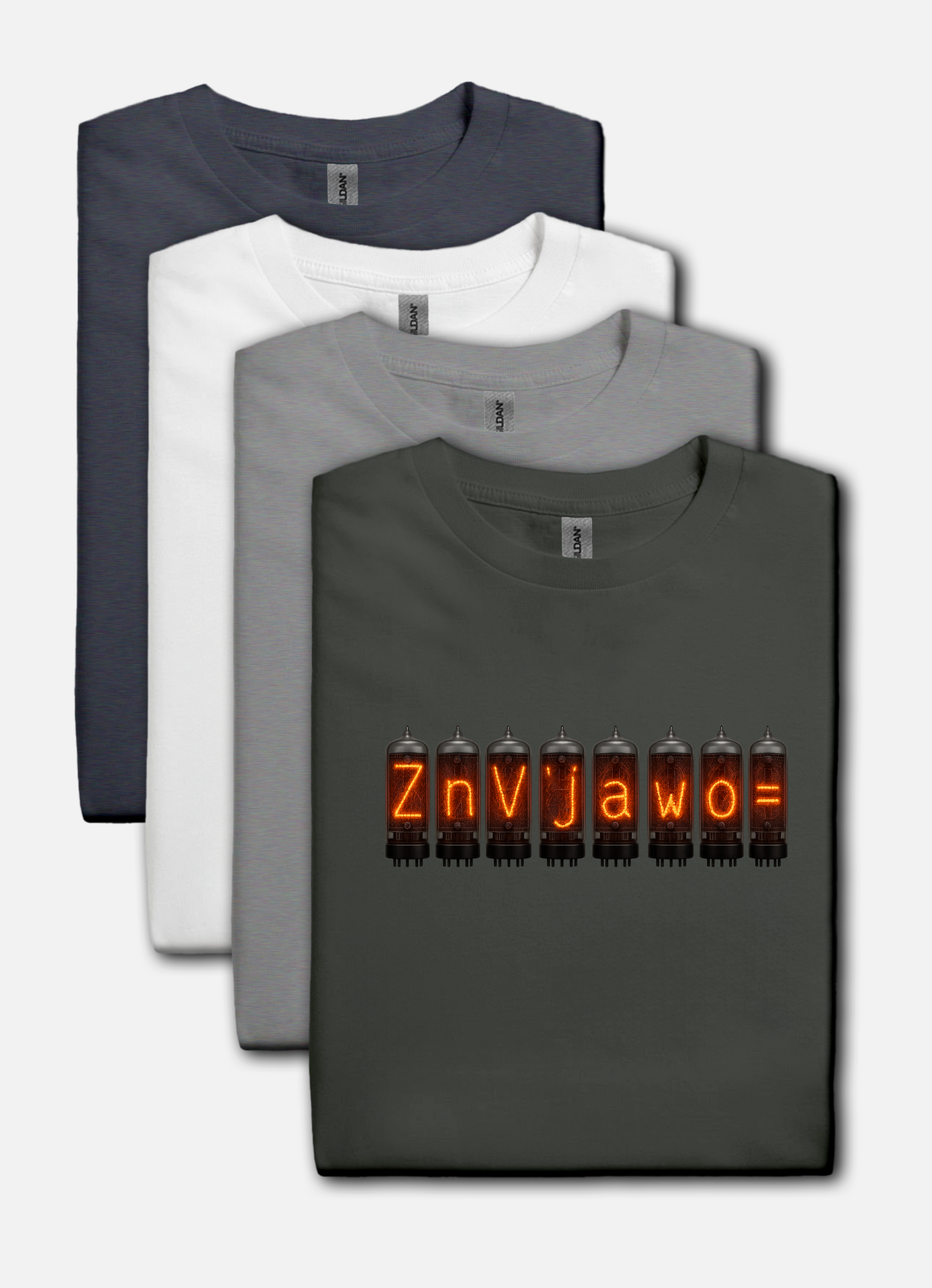 Nixie Tube Cryptic design on a charcoal t-shirt | hacker gift, hobby shirt, electronics tee