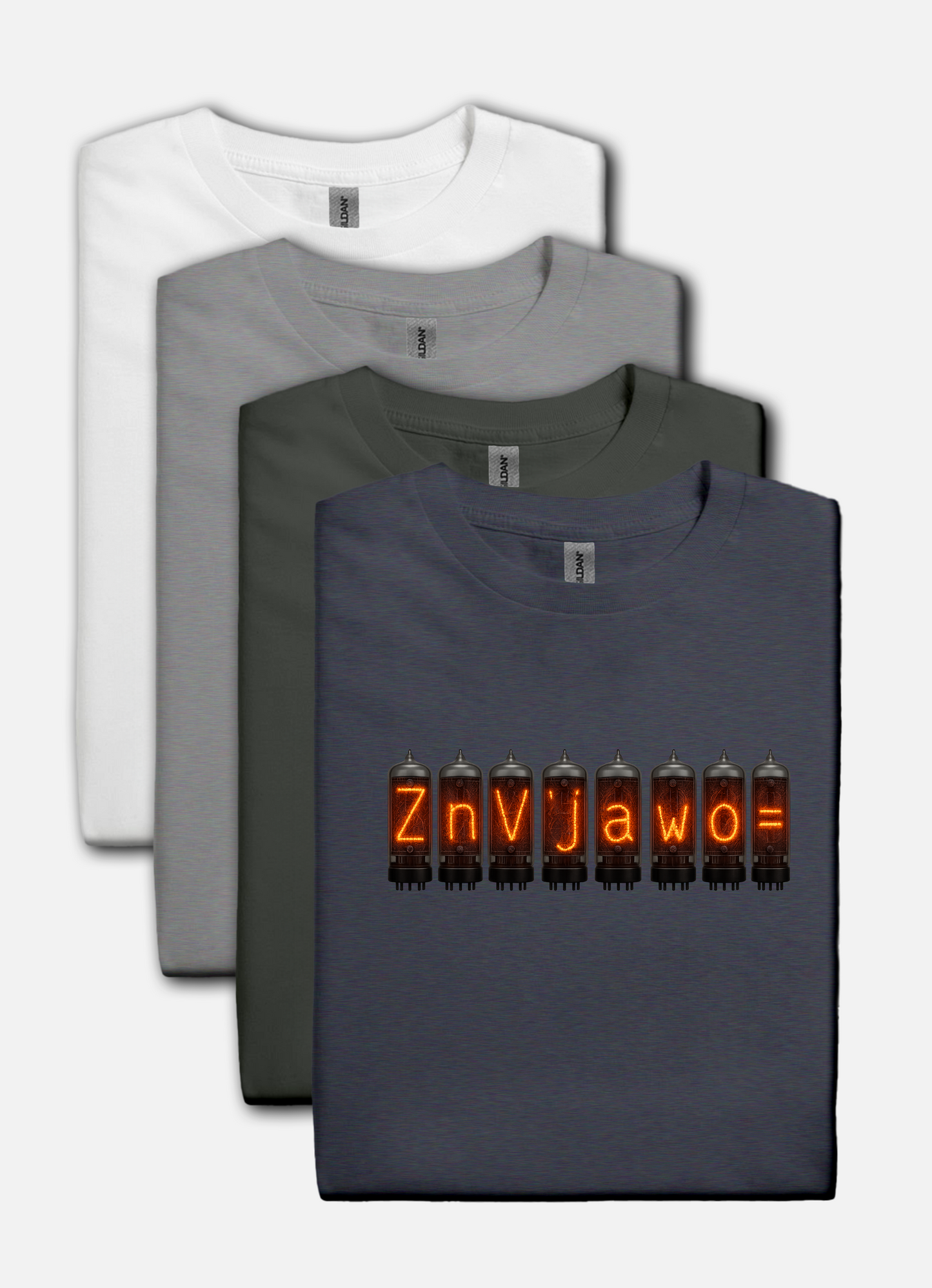 Nixie Tube Cryptic design on a navy t-shirt | hacker gift, hobby shirt, electronics tee