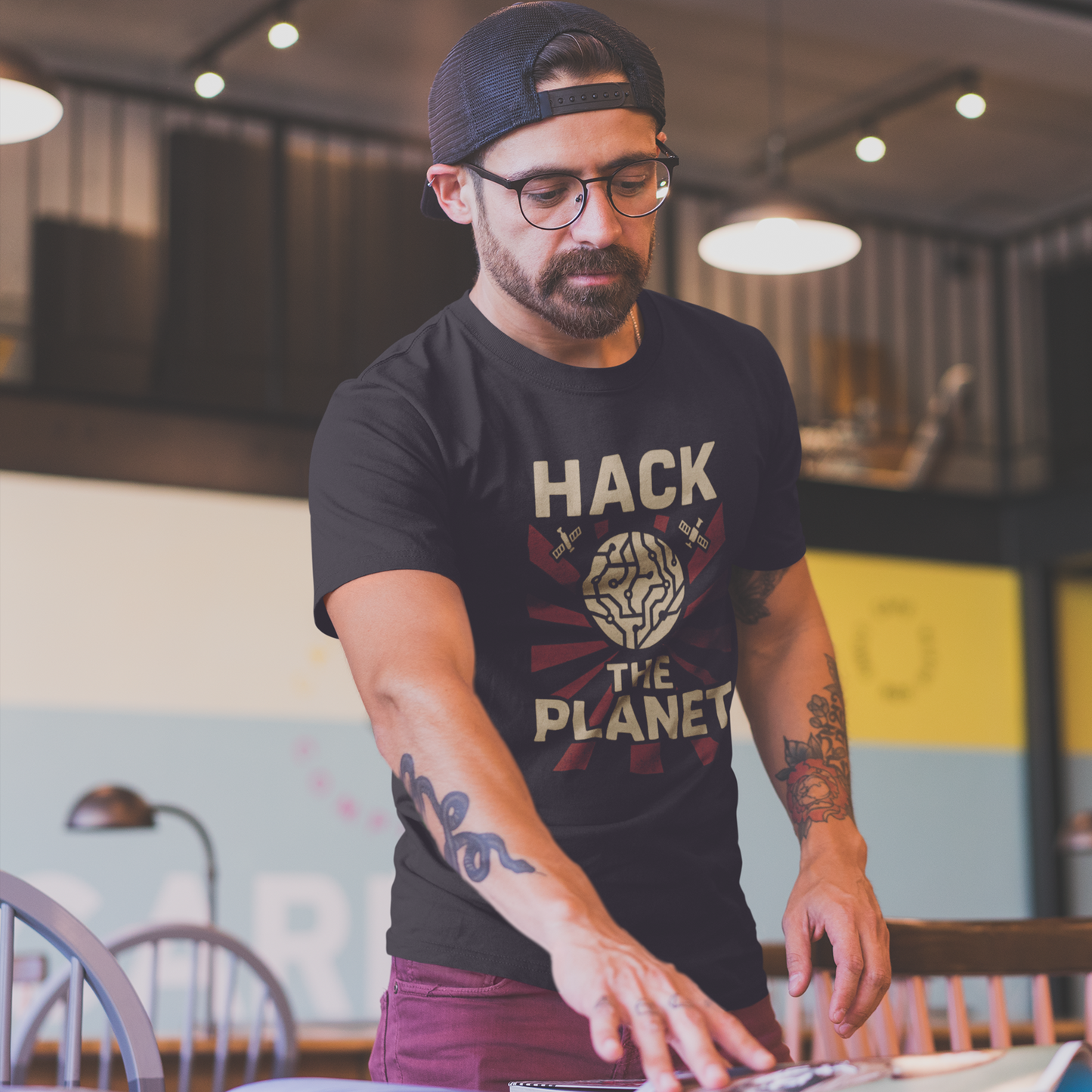 Hack the Planet design on black t-shirt | hacker gift, programmer shirt, retro vintage