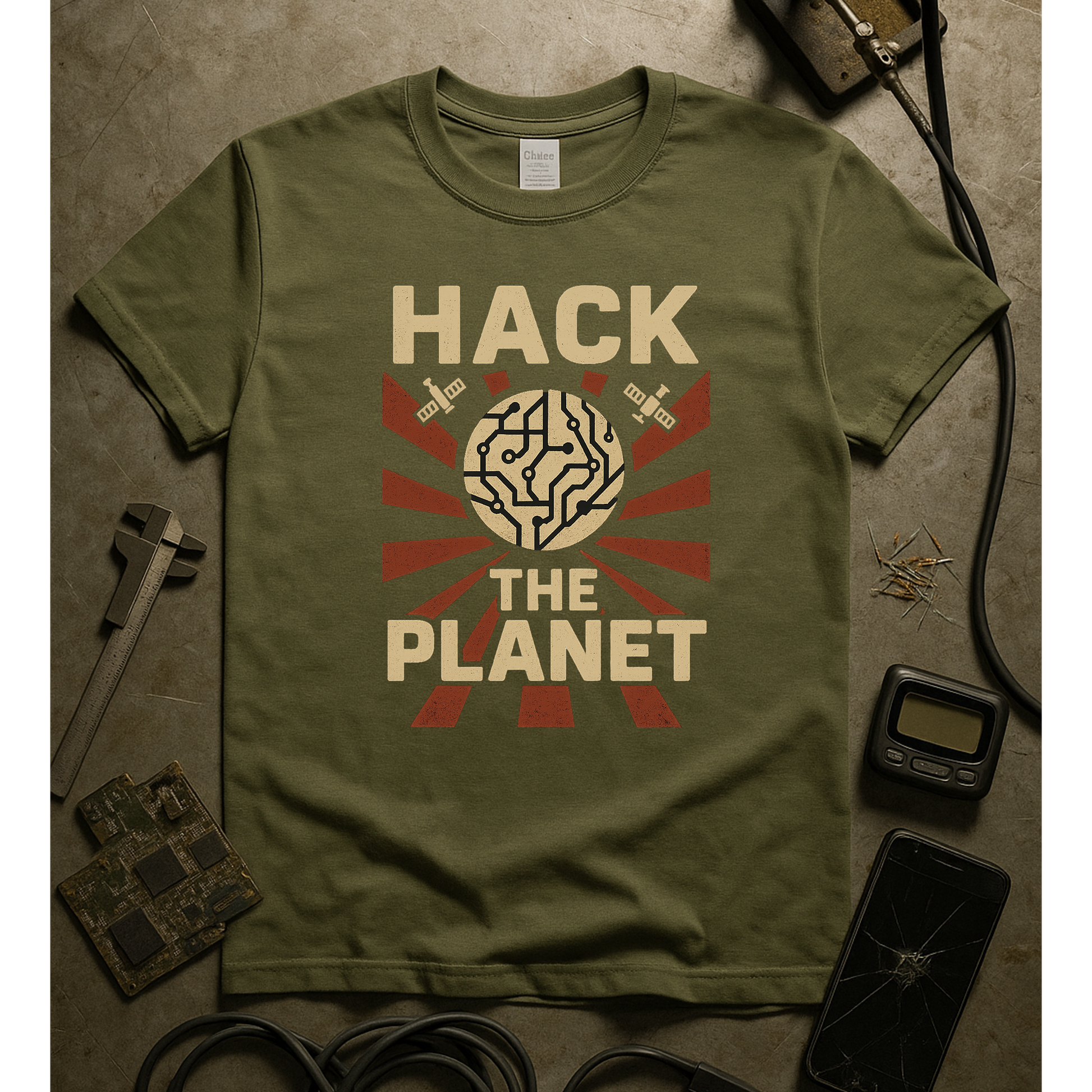 Hack the Planet design on green t-shirt | hacker gift, programmer shirt, retro vintage
