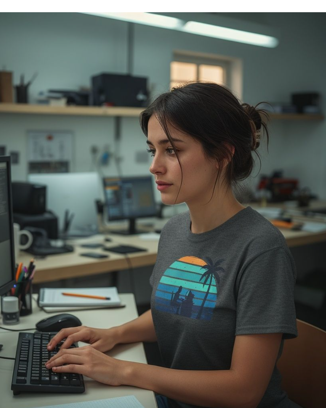 Code & Chill Sunset T-Shirt – Retro Programmer Beach Vibes Tee