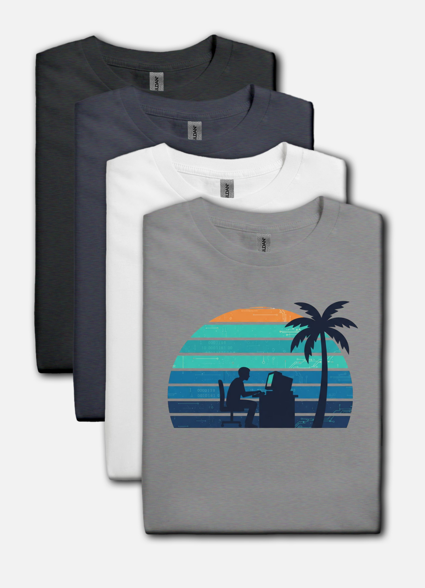 Code & Chill Sunset T-Shirt – Retro Programmer Beach Vibes Tee