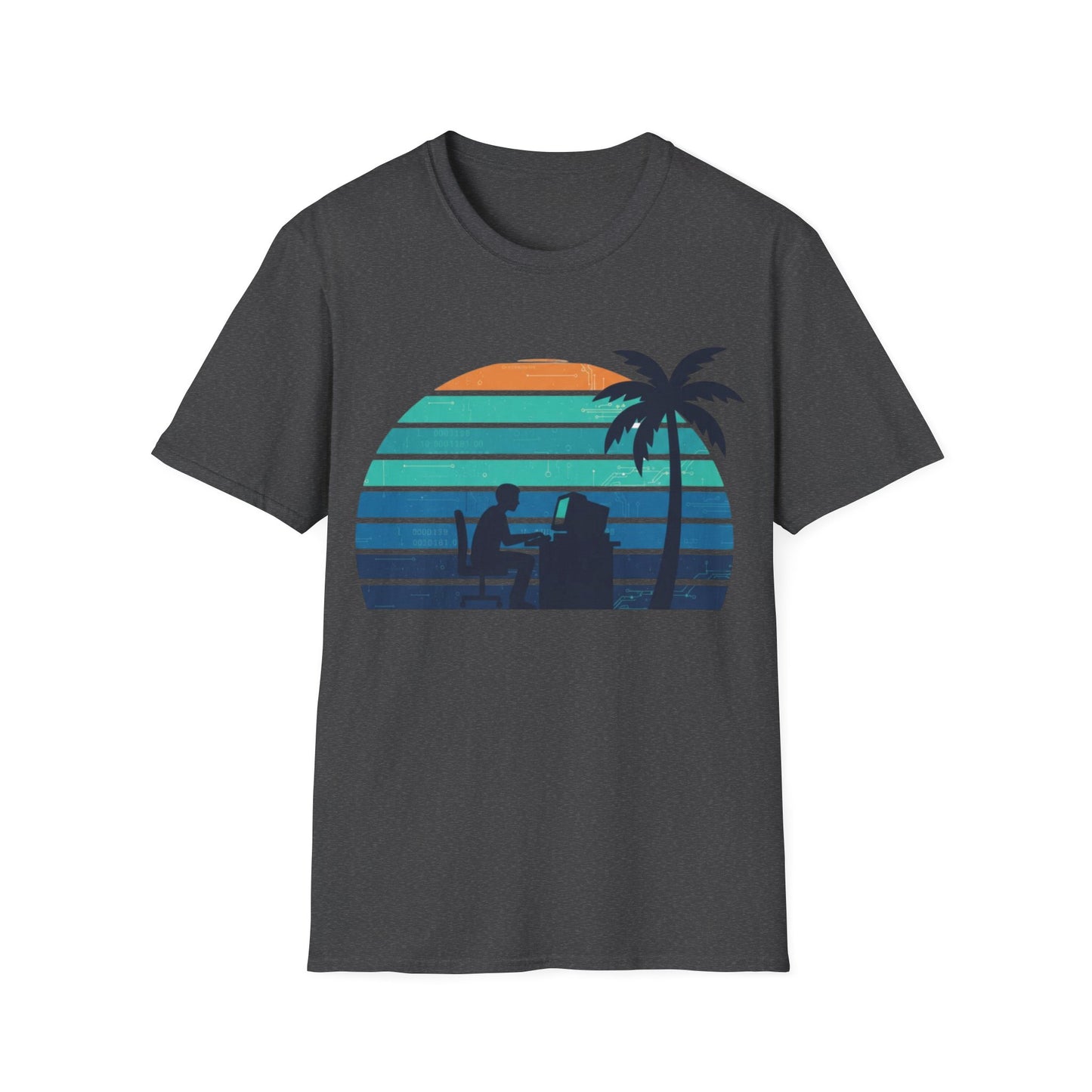 Code & Chill Sunset T-Shirt – Retro Programmer Beach Vibes Tee