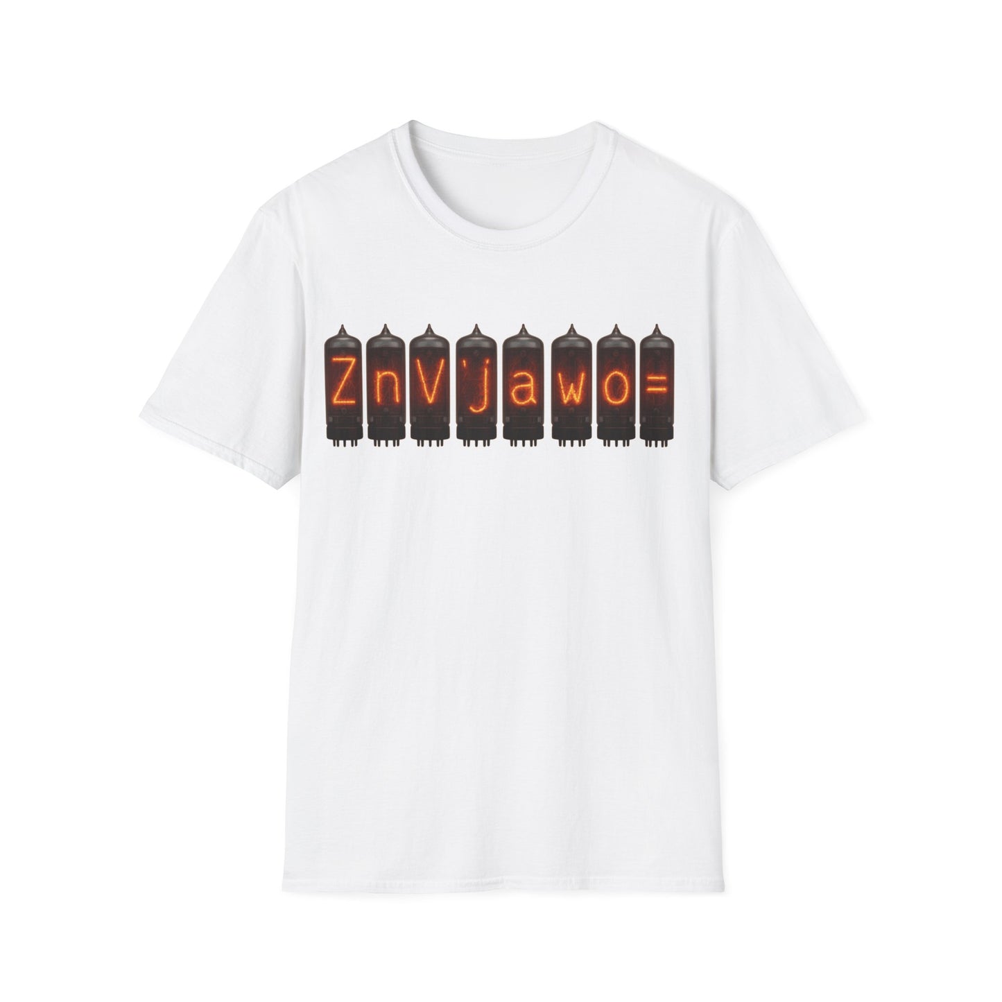 Nixie Tube Cryptic design on a white t-shirt | hacker gift, hobby shirt, electronics tee