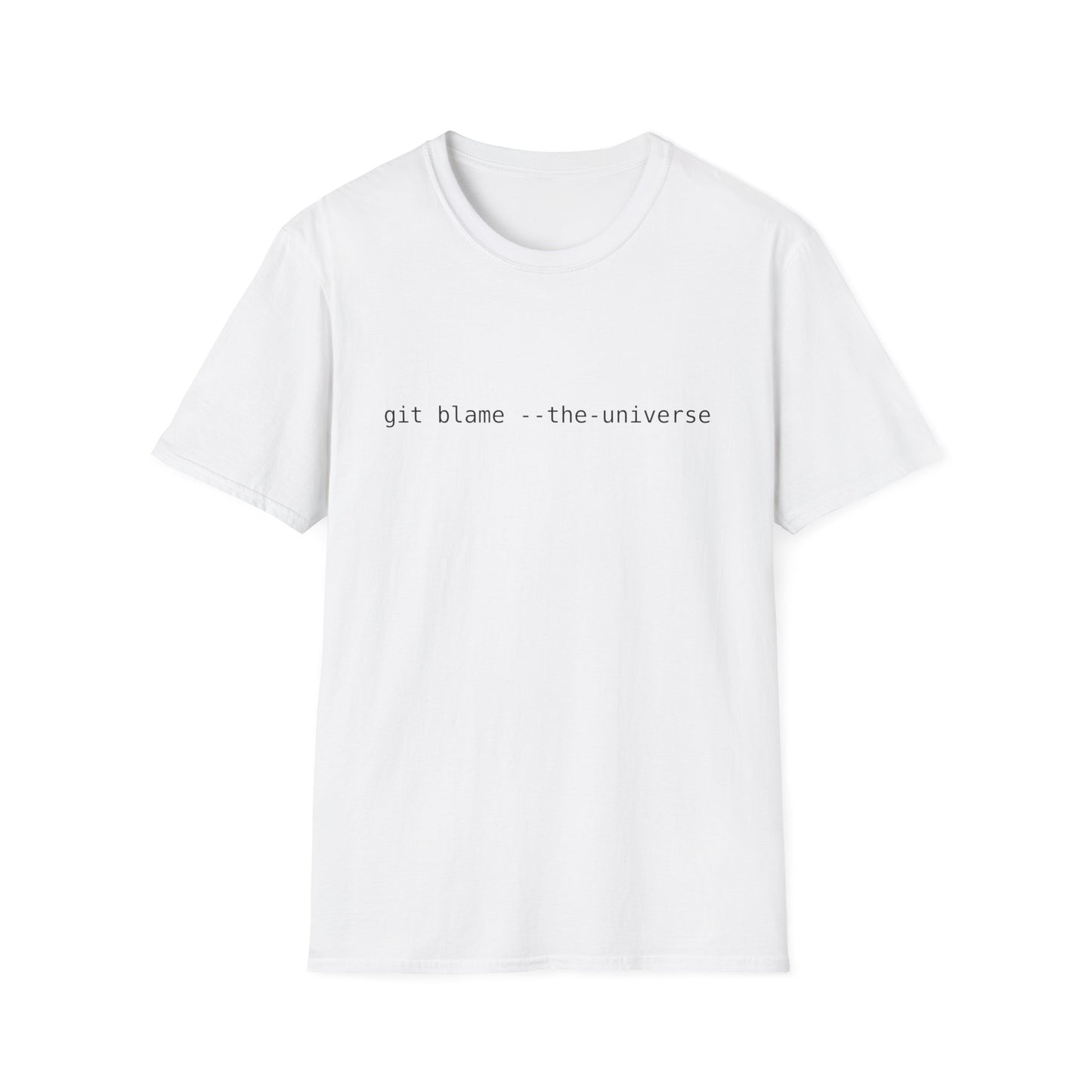 Monospaced text “git blame --the-universe” centered on a transparent background
