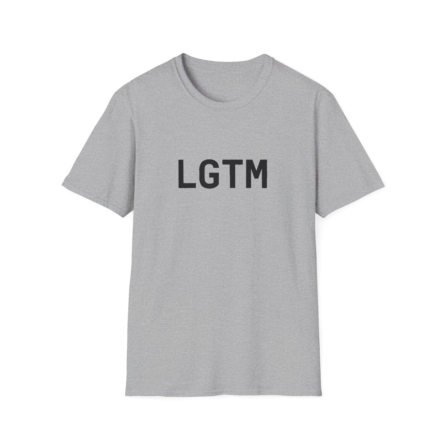 Gray t-shirt with 'LGTM' text on a white background