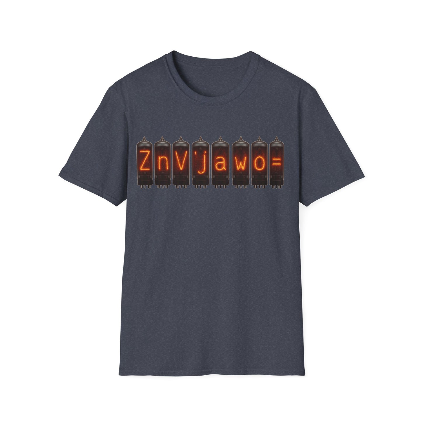 Nixie Tube Cryptic design on a navy t-shirt | hacker gift, hobby shirt, electronics tee