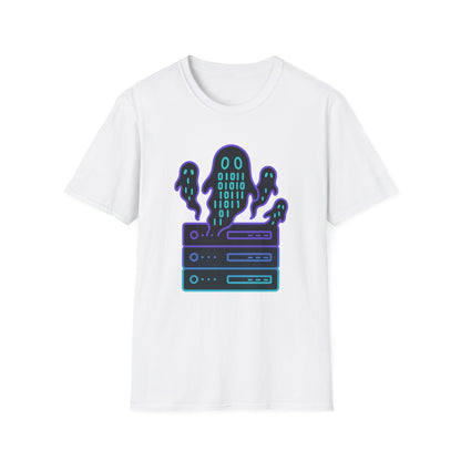 Ghost in the machine design on white t-shirt | hacker gift, halloween shirt
