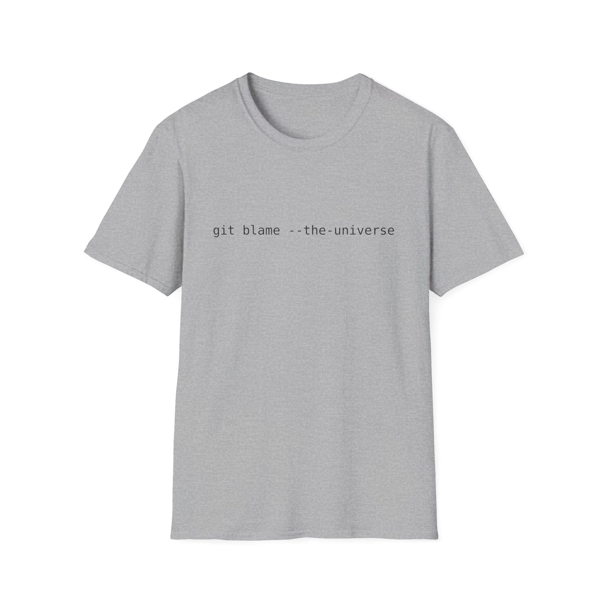 Monospaced text “git blame --the-universe” centered on a transparent background