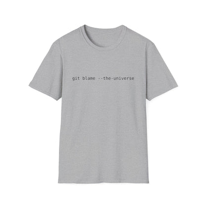 Monospaced text “git blame --the-universe” centered on a transparent background