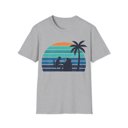 Code & Chill Sunset T-Shirt – Retro Programmer Beach Vibes Tee
