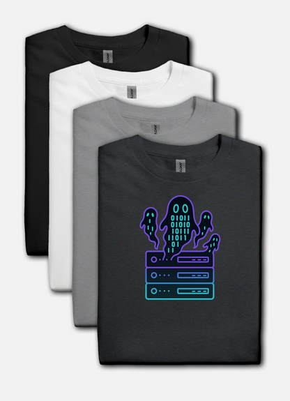 Ghost in the machine design on dark gray t-shirt | hacker gift, halloween shirt