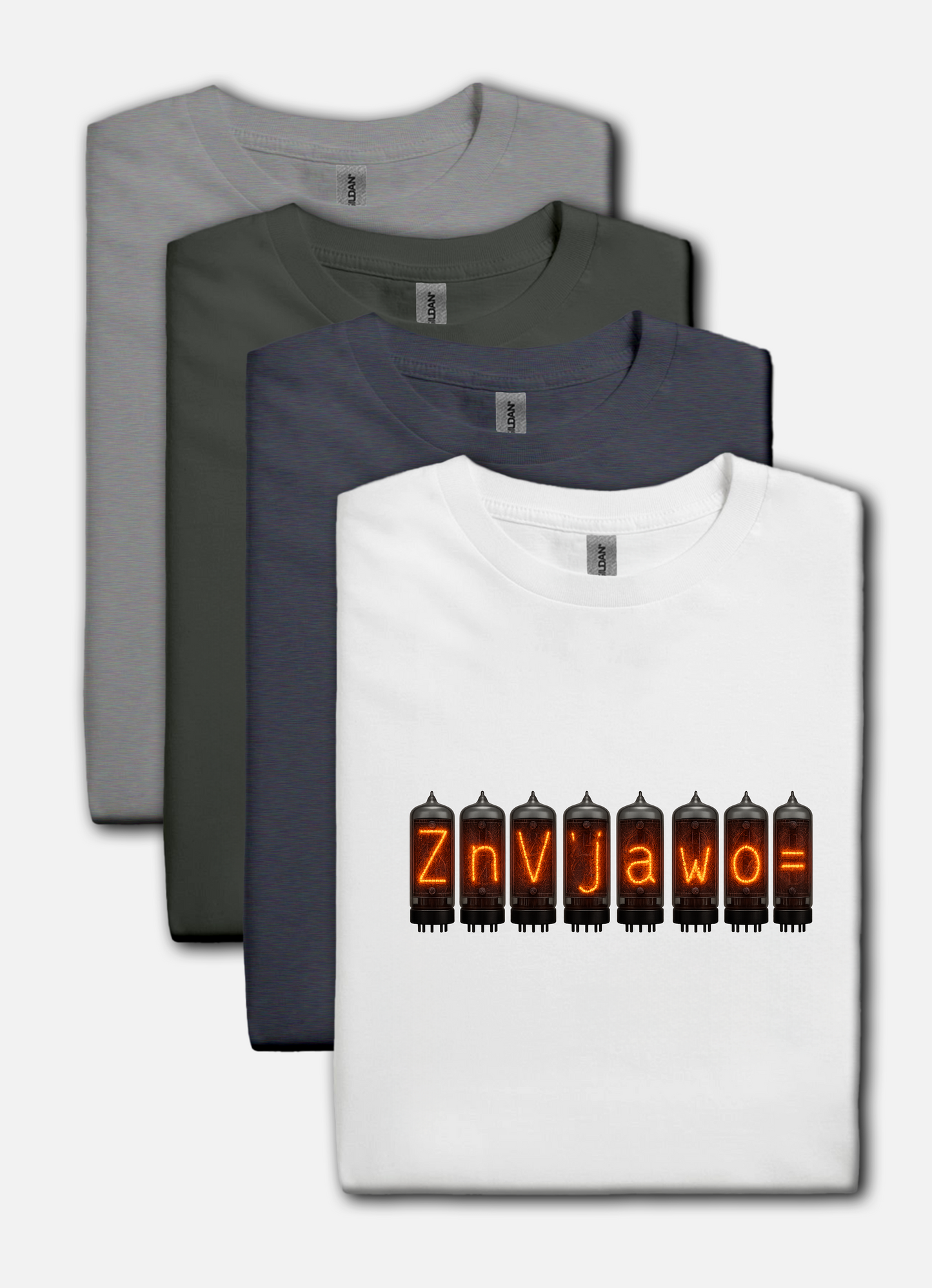 Nixie Tube Cryptic design on a white t-shirt | hacker gift, hobby shirt, electronics tee