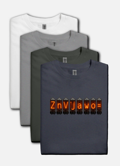 Nixie Tube Cryptic design on a navy t-shirt | hacker gift, hobby shirt, electronics tee