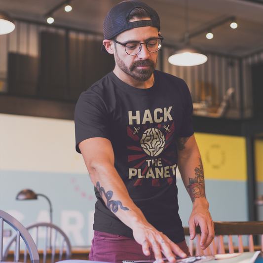 Hack the Planet design on black t-shirt | hacker gift, programmer shirt, retro vintage