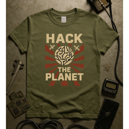 Hack the Planet design on green t-shirt | hacker gift, programmer shirt, retro vintage