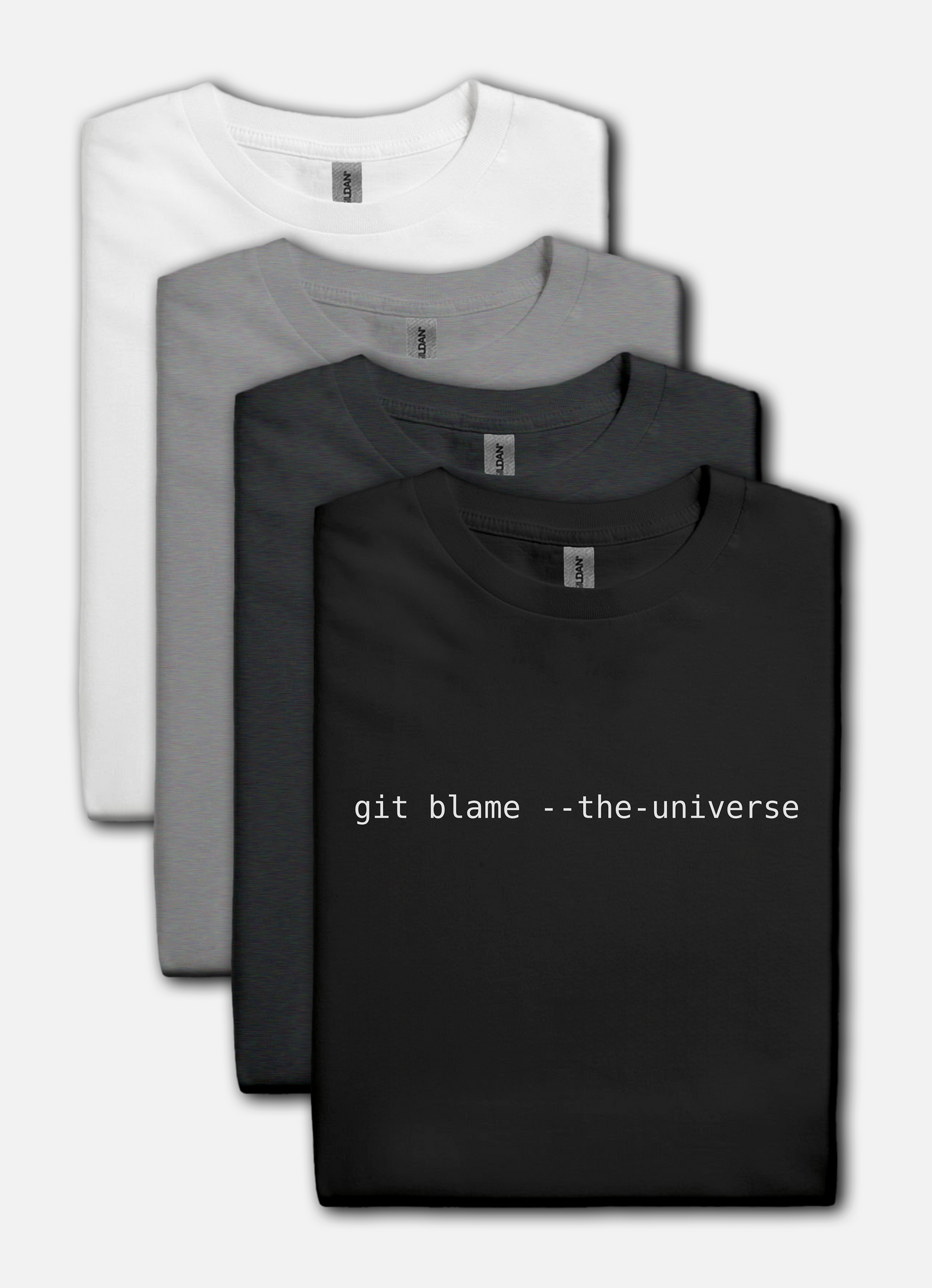 Monospaced text “git blame --the-universe” centered on a transparent background