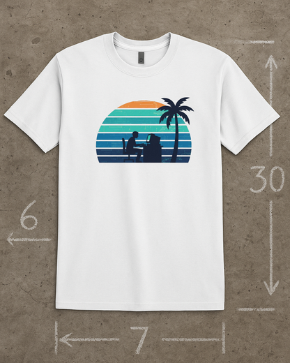 Code & Chill Sunset T-Shirt – Retro Programmer Beach Vibes Tee