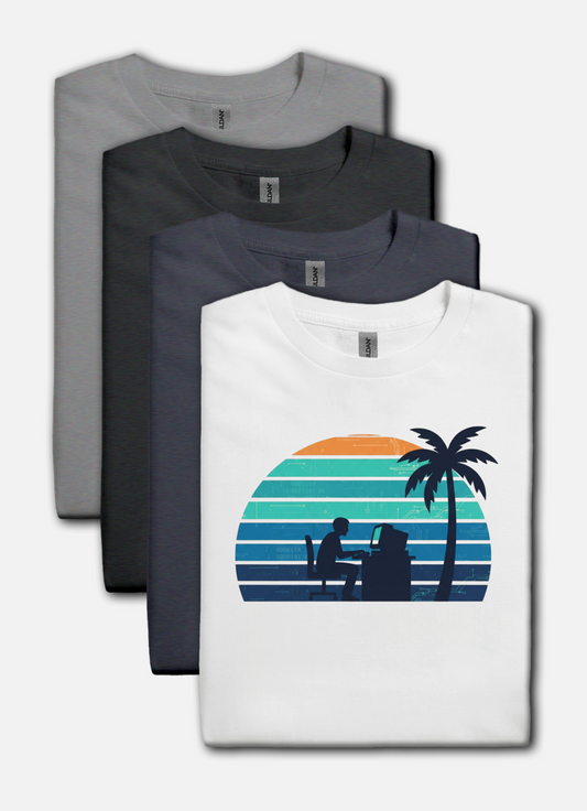 Code & Chill Sunset T-Shirt – Retro Programmer Beach Vibes Tee