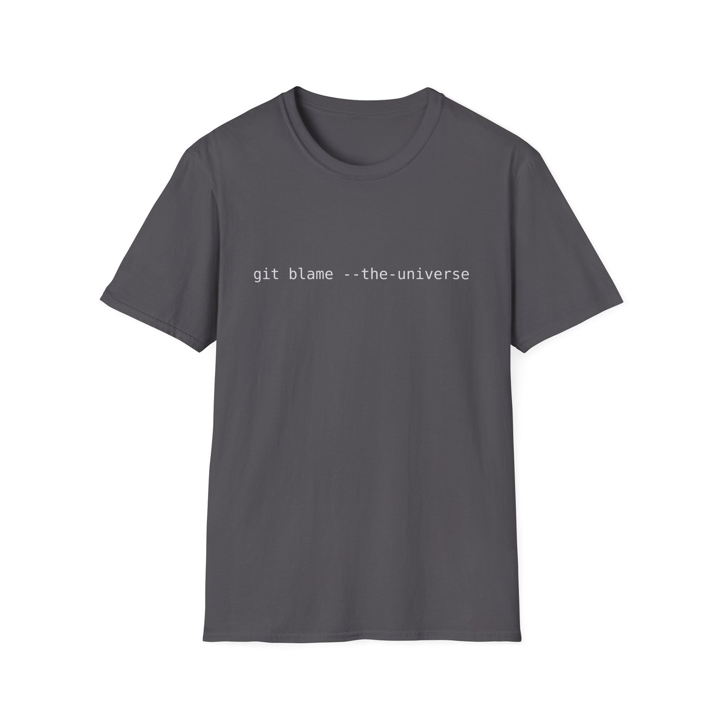Monospaced text “git blame --the-universe” centered on a transparent background