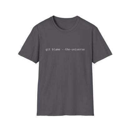 Monospaced text “git blame --the-universe” centered on a transparent background