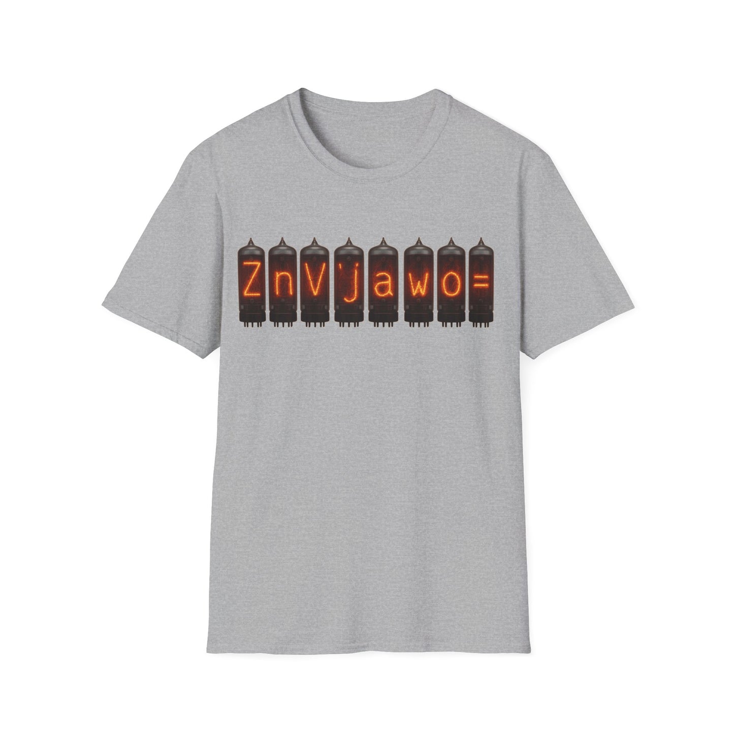 Nixie Tube Cryptic design on a light gray t-shirt | hacker gift, hobby shirt, electronics tee