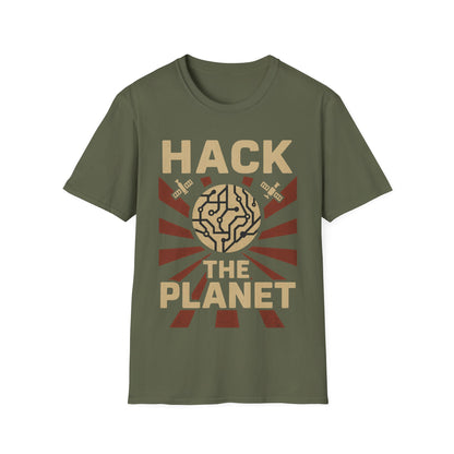 Hack the Planet design on green t-shirt | hacker gift, programmer shirt, retro vintage