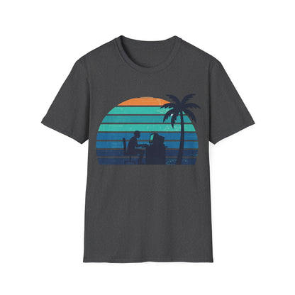 Code & Chill Sunset T-Shirt – Retro Programmer Beach Vibes Tee
