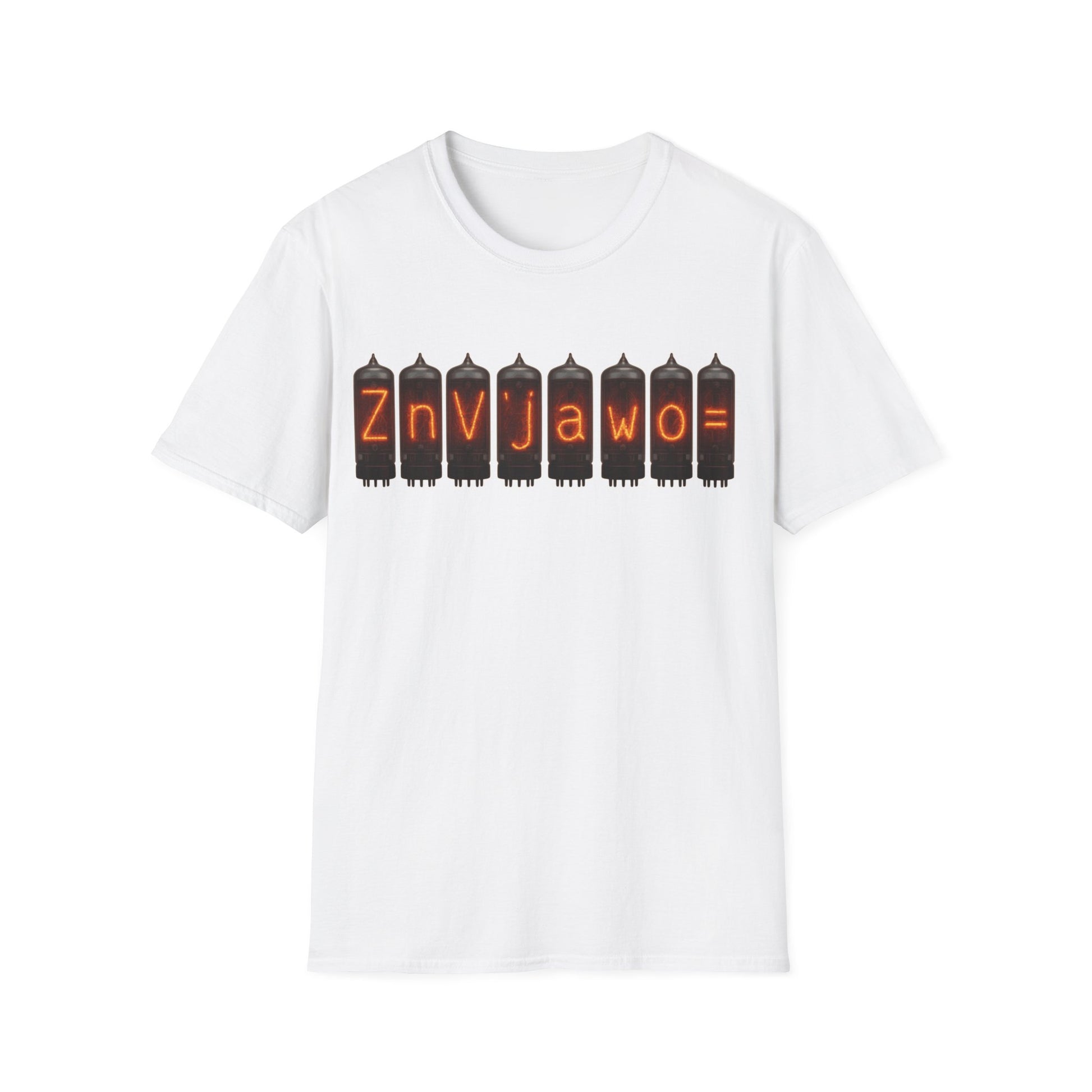 Nixie Tube Cryptic design on a white t-shirt | hacker gift, hobby shirt, electronics tee