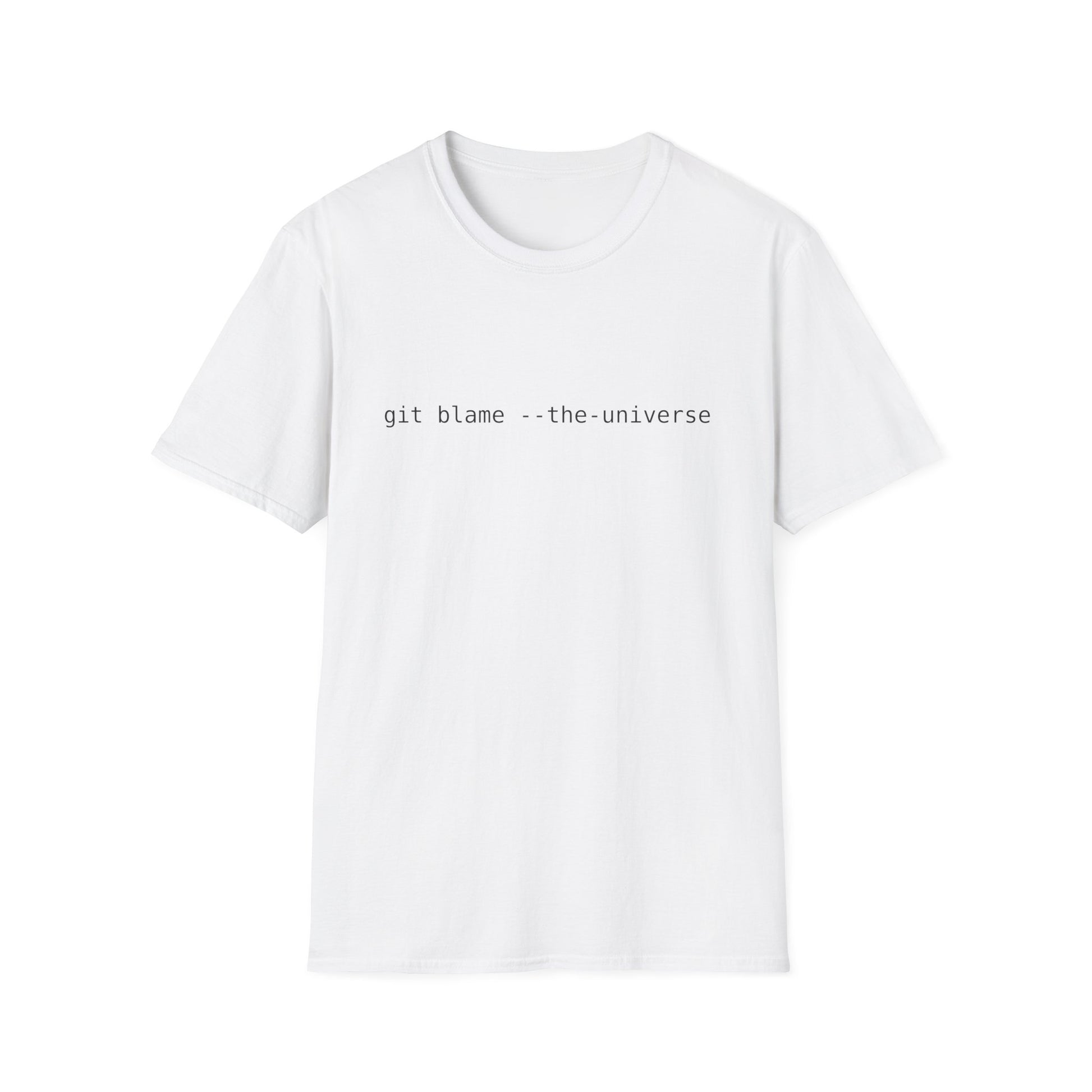 Monospaced text “git blame --the-universe” centered on a transparent background
