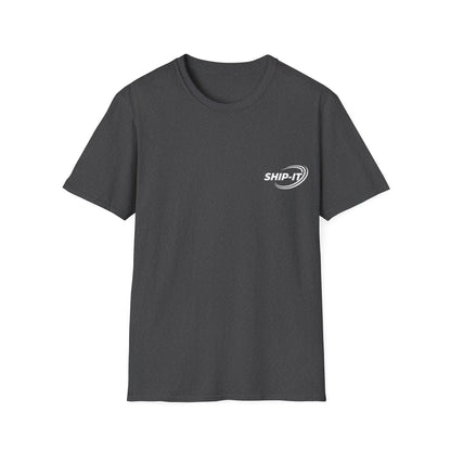 Gray t-shirt with a white "SHIP-IT" logo